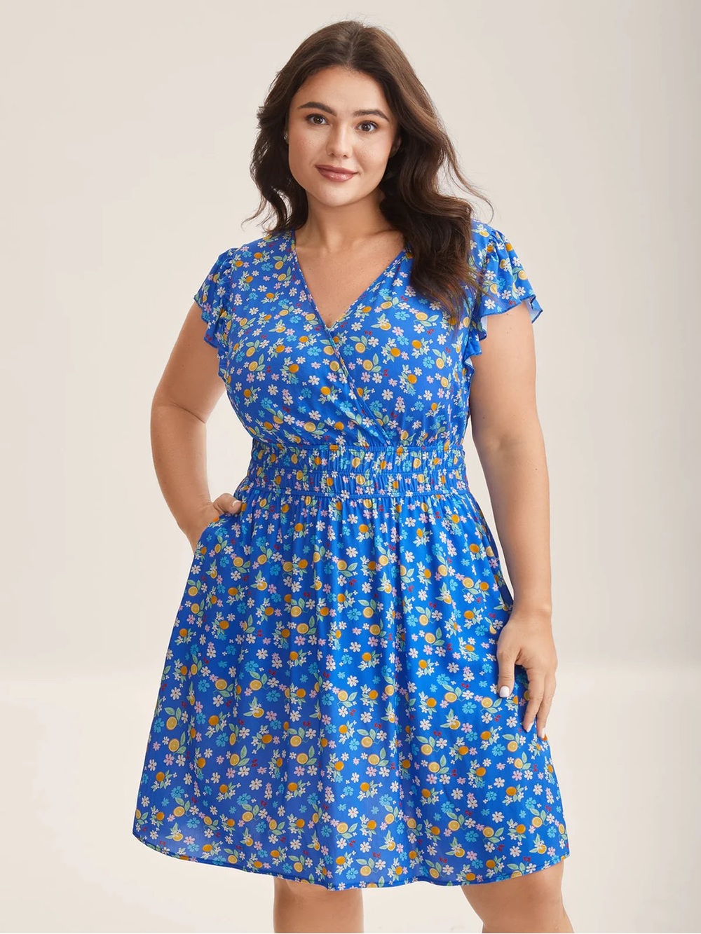 BloomChic Royal Blue Floral & Citrus Wrap Dress